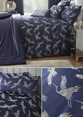 Laurence Llewelyn Bowen Jacquard Bird Duvet Cover Quilt Bedding Set King Navy • £45.95