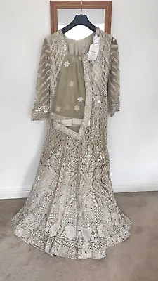 Indian/Pakistani Mirrored Long Anarkali Dress Size 14 Wedding/Party Lengha Style • £150