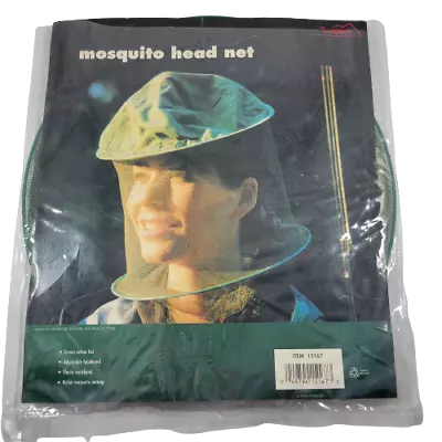 Mosquito Head Net Green Cotton Adjustable Elastic Neckband Nylon Netting • $8.95