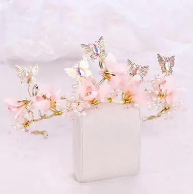 £24.77 • Buy Handmade Fairy Princess Crystal Pearl & Butterfly Wedding Headdress Bridal Tiara