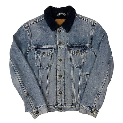 Vintage Levi's Denim Trucker Jacket Sherpa Lined Blue Men's S Button Up • £32.99