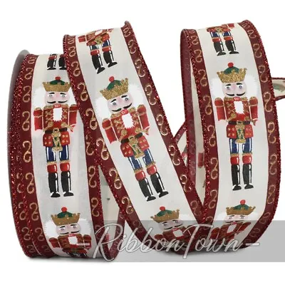 30 Feet Christmas Nutcracker Burgundy Gold Wired Ribbon - 1.5 Inches Wide • $9.95