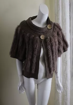 Radzoli -Sz L Art-to-Wear Brown Rabbit Fur Lux Short Shrug Funky Sweater Jacket • $88