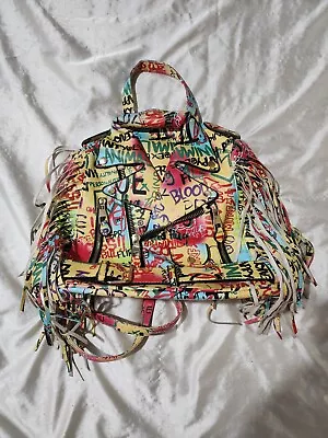 Women's Graffiti Multicolor Motorcycle Jacket Medium Backpack Bookbag Purse • $20