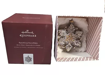 HALLMARK SPARKLING SNOWFLAKE ORNAMENT 2017 Blown Glass Bling • £11.56