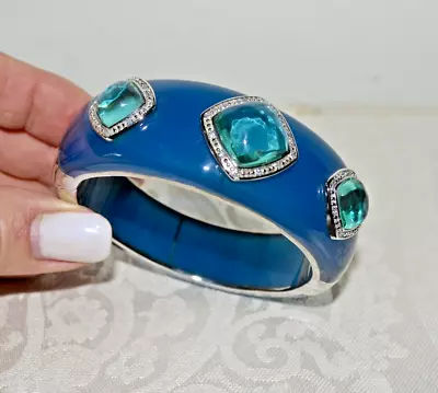 NEW $350 MIRIAM SALAT Capri Nugget RESIN Rhodium Sterling CUFF BRACELET Blue • $191.40