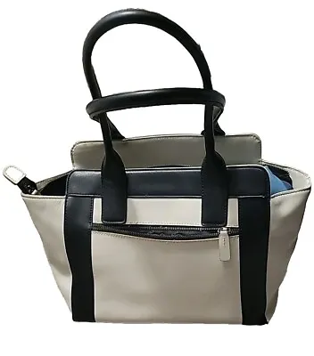 Charles Jourdan Color Block Leather Tote Cream & Black Handbag Carry All Bag • $15
