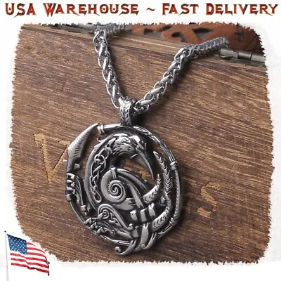 Viking Celtic Knot Odin Raven Nordic Pendant Stainless Steel Necklace Jewelry • $27.99