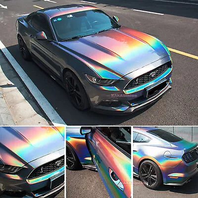 Rainbow Grey Chameleon Car Mirror Chrome Holographic Laser Vinyl Wrap Sticker US • $3.83