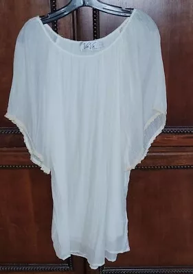 VAVA By Joy Han Dress Small Cream Lace Trim Lined Bell Flared Sleeve Boho • $17.99