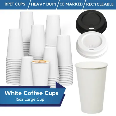 Disposable Coffee Cups White Paper Coffee Cups For Hot Drinks With Reusable Lids • £129.99