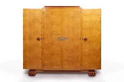 Antique French Art Deco Birdseye Maple Wardrobe Cabinet 1930s • $7373.75
