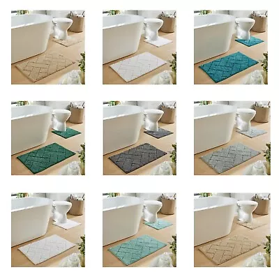 2 Piece Bali Bath Mat Set 100% Cotton Easy Care Plush Bath Rug Toilet Mats • £9.95