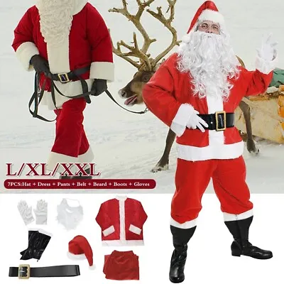 £15.85 • Buy 7PCS SANTA CLAUS COSTUME Father Christmas Suit Complete Fancy Dress Outfit Adult