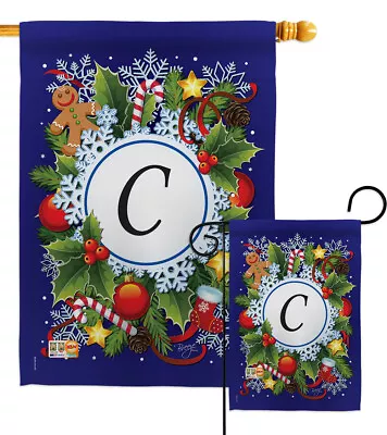 Winter C Initial Wonderland Monogram Last Name Christmas Garden House Yard Flag • $18.95