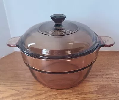 Vtg Vision CorningWare France V-20-B Amber Double Boiler Insert V 1.5C Pyrex Lid • $32.95