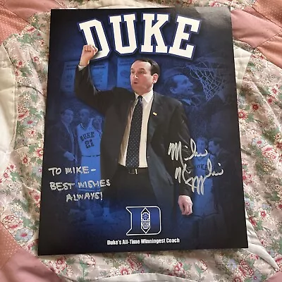 Mike Krzyzewski Coach K Autographed Stat  Card Duke Blue Devils 8.5x11 • $69