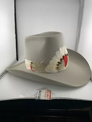 Vintage Silver Full Feather Band Purefelt Cowboy Hat 6 7/8  Western Beaver Felt • $135