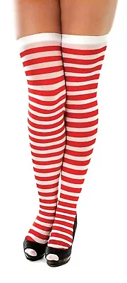 £3.99 • Buy Ladies Teen Red With White Stripy Elf Xmas Christmas Tights Fancy Dress Stocking