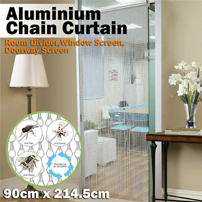 Aluminium Door Fly Screen Metal Chain Curtain Blind Insect Blinds 214cm X 90cm  • £44.95