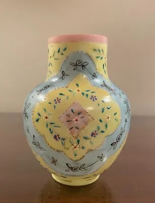 £88.11 • Buy Bohemian Enameled Pastel Pink, Blue, And Yellow Moroccan Ware Art Glass Vase