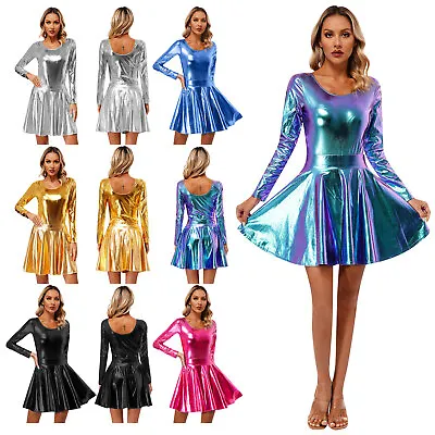 US Womens Wetlook Leotard With Pleated Skirt Ballet Dance Jazz Carnival Costumes • $6.71
