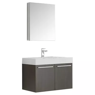 Vista 30 Gray Oak Wall Hung Bathroom Vanity & Medicine Cabinet • $945.99