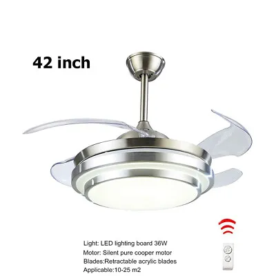 36/42  Crystal LED Chandelier Invisible Ceiling Fan Light Ceiling Lamp W/ Remote • $83