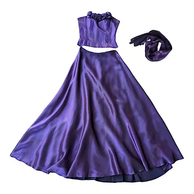 Vintage Yve London Purple Iridescent Taffeta Evening Set Corset Skirt Shawl S • £109.99