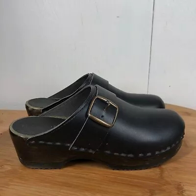 Nicora Vegan Clogs Womens 38 US 7 Black Wooden Shoes Mules Slip On USA Made • $9.99