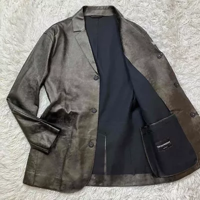 EMPORIO ARMANI Leather Jacket Lamb Leather 48 L Metallic Processing Men From Jap • $165