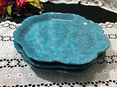 Set Of 3 PV Peasant Village Italy  Turquoise Blue  Pottery Dinner Plates 10 3/4  • $40