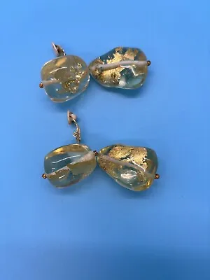 Vintage Signed Gerda Lynggaard Monies Clear Gold Crackle Lucite Drop Earrings • $300