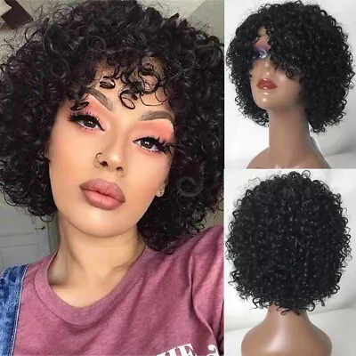 10A Kinky Curly Wig Human Hair Wigs Short Curly None Lace Front Wig For Women • $21