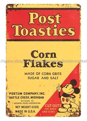 Plaque 1934 MICKEY MOUSE POST TOASTIES CORN FLAKES CEREAL Metal Tin Sign • £18.24