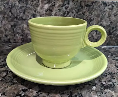 Fiesta Fiestaware Homer Laughlin Vintage Ring Handle Cup & Saucer Chartreuse • $11.95