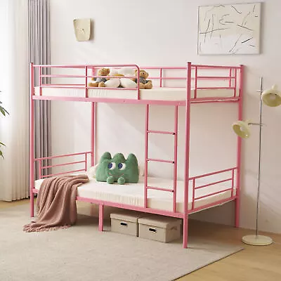 Pink Metal Twin Over Twin Bunk Beds Ladder Kids Bedroom Furniture Heavy Duty • $150.90