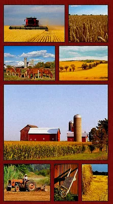 American Farm Fields Tractor Barn Farmer Scenic Cotton Fabric Benartex 24  Panel • $8.72