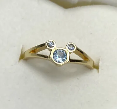 RARE Disney 14k Yellow Gold Mickey Mouse Blue Topaz Girls Womens 585 Band Ring 6 • $259.50