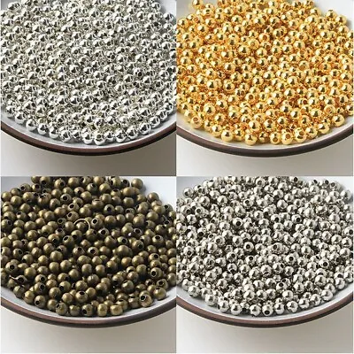 Big Hole Beads 3mm 4mm 6mm Metal Bead Smooth Ball Spacer Beads Jewelry Making • $1.58