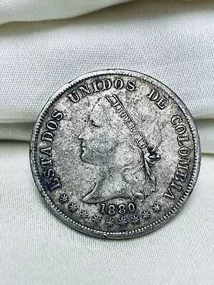 Colombia 1880 Silver 50 Centavos- Excellent Details • $48