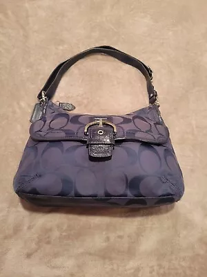 Vintage Coach Dark Blue Hobo Bag With Gray Interior And Adjustable Strap • $75