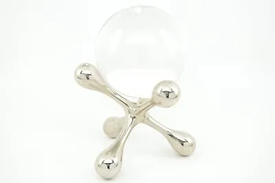 Z Gallerie Decorative Heavy Clear Glass Tic Tac Toe Ball With Aluminum Stand • $46.99