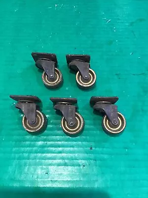 Lot Of 5 Vintage Brass Tone Tire Wheel Furniture Casters Bolt On 1.25  Swivel • $49.95