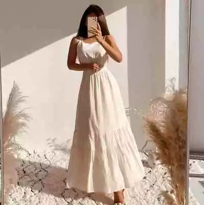 $50 • Buy Zara Cream Maxi Midi Dress Flowy Rustic Boho, Size XS,S,M,L NWT Bloggers Fav