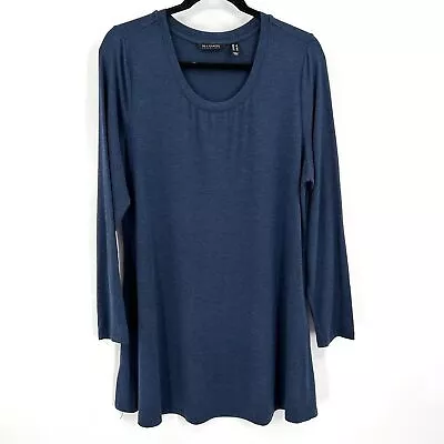 H BY HALSTON Heather Navy Blue Crew Neck Long Sleeve Tunic Top Shirt Size Large • $30