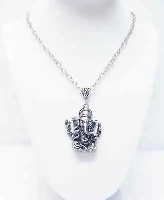 Four Armed Antique Silver Plating Ganesha Elephant Pendant Necklace • $14.95