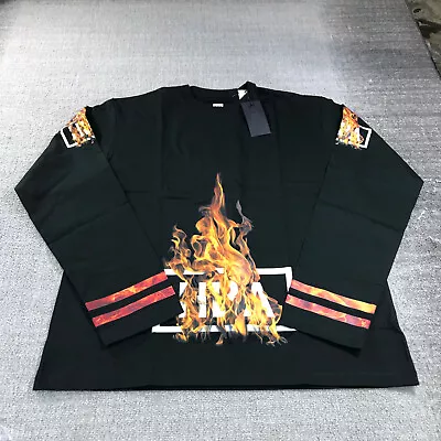 New Hood By Air Shirt Mens Extra Large Ablaze Hockey Box Logo Stripe Flames HBA • $88.88