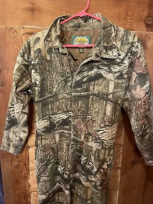 Cabelas Youth Medium Hunting Coveralls Quilted Lining Mossy Oak Breakup Zip Leg • $49.99