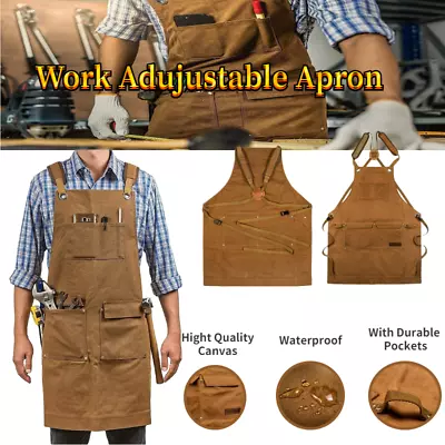 Waxed Canvas Apron For Work Shop Woodworking Chef Workshop Heavy Duty Apron  AU  • $38.39